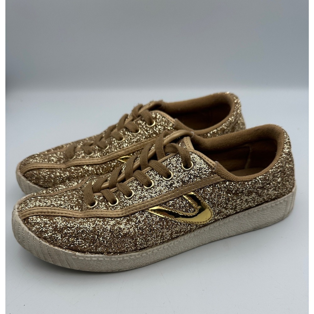Tretorn Nylite Plus Glitter Plus Sneakers 7M Gold Sparkle Low Top Glam Shoes